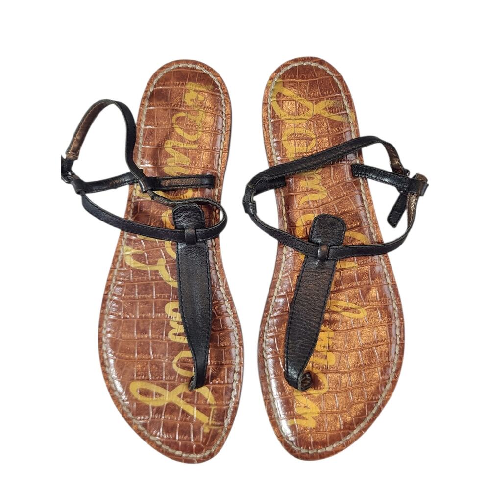 Sam Edelman Gigi Black Leather T-Strap Thong Sandals Women's Size 7.5
